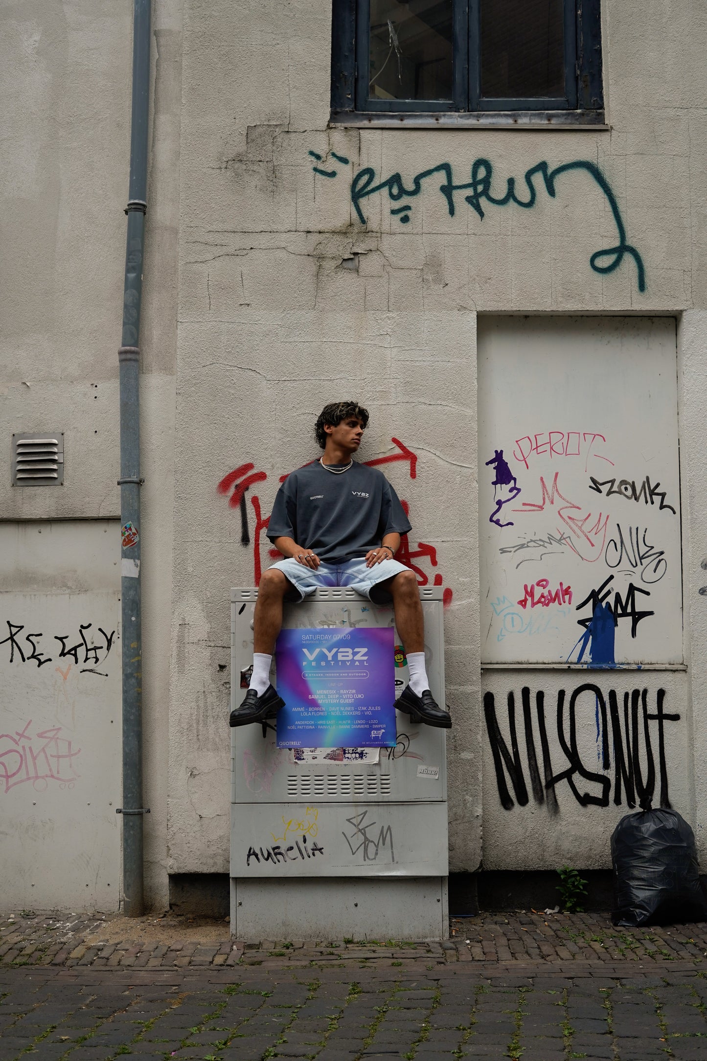 SS24' Limited Edition, Acid Wash Grey Tee + VYBZ Hand Fan