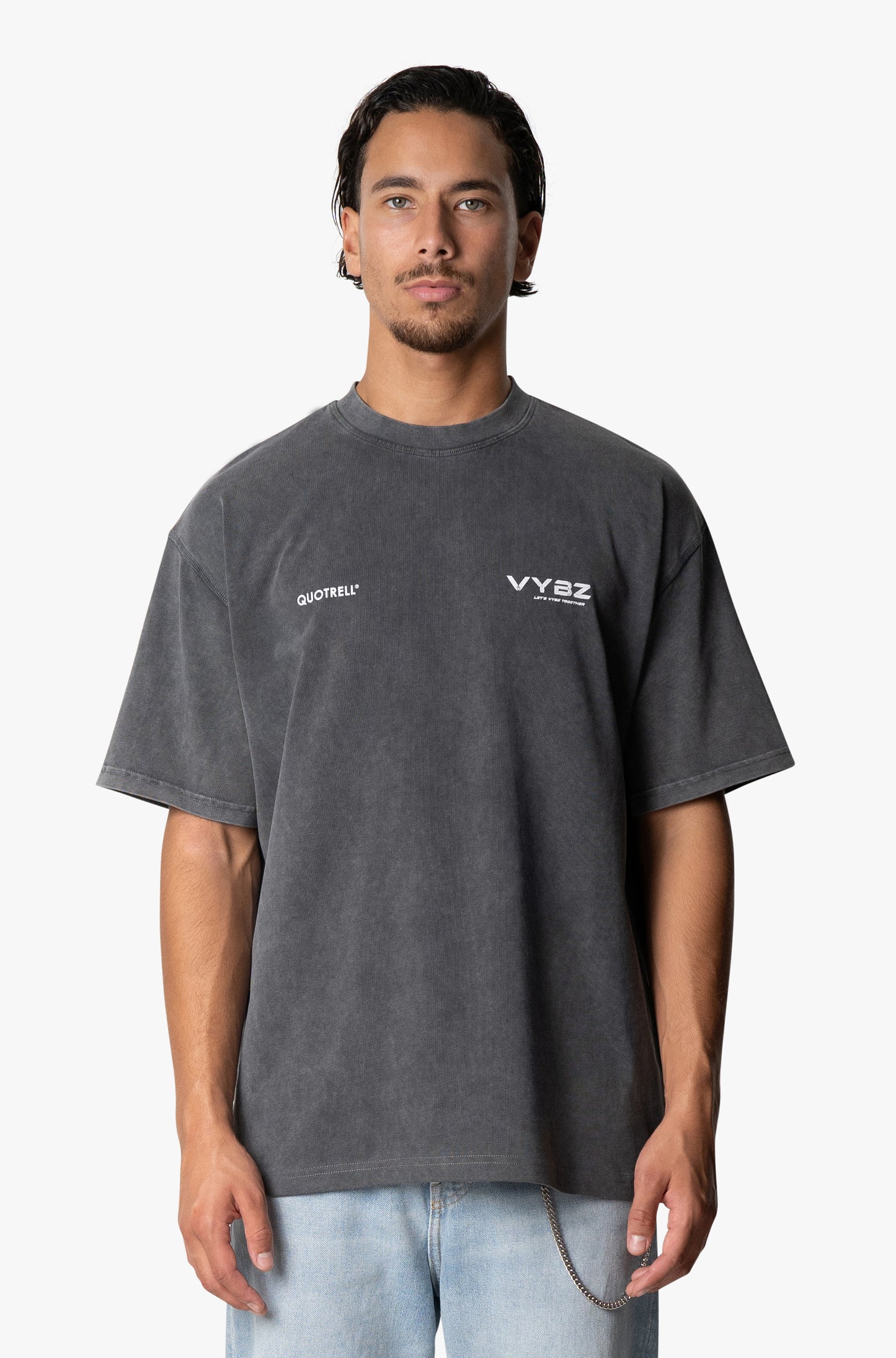 SS24' Limited Edition, Acid Wash Grey Tee + VYBZ Hand Fan